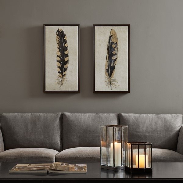 Gilded Feathers Printed Canvas With Gold Foil 2 Piece Set By Urban Habitat - Designer Living