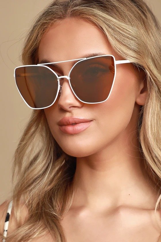 Grade A White and Yellow Mirrored Oversized Cat-Eye Sunglasses