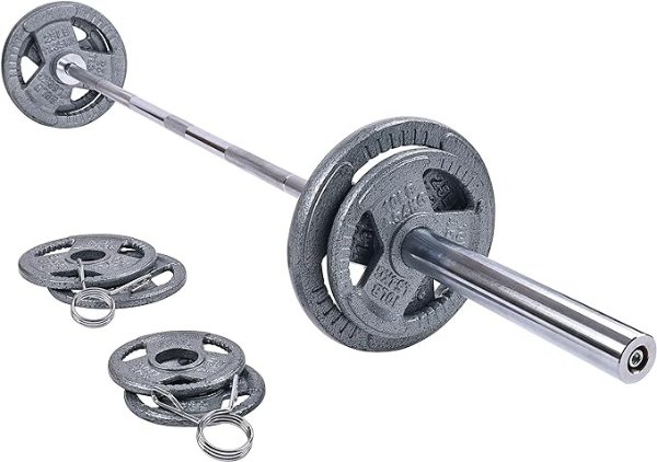 Signature Fitness Cast Iron Olympic 2-Inch Weight Plates Including 7FT Olympic Barbell, 130-Pound, 300-Pound or 325-Pound Set, Multiple Packages