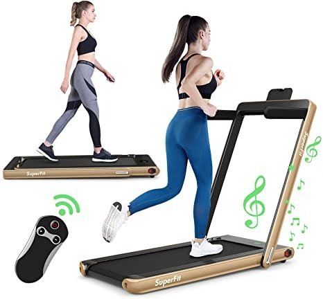 2 in 1 Folding Treadmill, Under Desk Walking Running Machine with Blue Tooth Speaker, LED Monitor & Smart App Control, Electric Treadmill for Home Gym