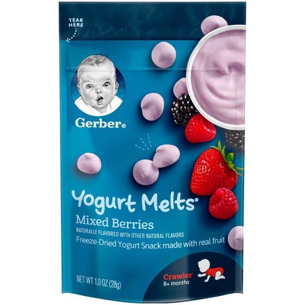 Gerber Yogurt Melts Freeze-Dried Yogurt & Fruit Snacks, Mixed Berries - 1oz