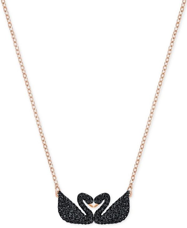 Rose Gold-Tone Black Pave Swans Pendant Necklace