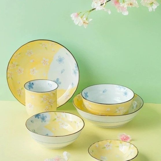美浓瓷器樱花主题餐具礼盒6件装