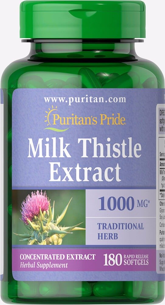 Milk Thistle 4:1 Extract 1000 mg (Silymarin) 180 Softgels | Herbal Supplements | Puritan's Pride