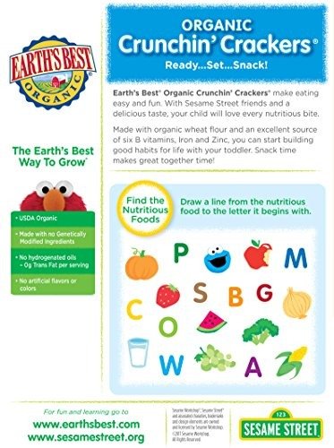 Organic Crunchin' Crackers, Toddler Snacks, Original Flavor, Sesame Street Characters, 5.3 Oz (Pack of 6)