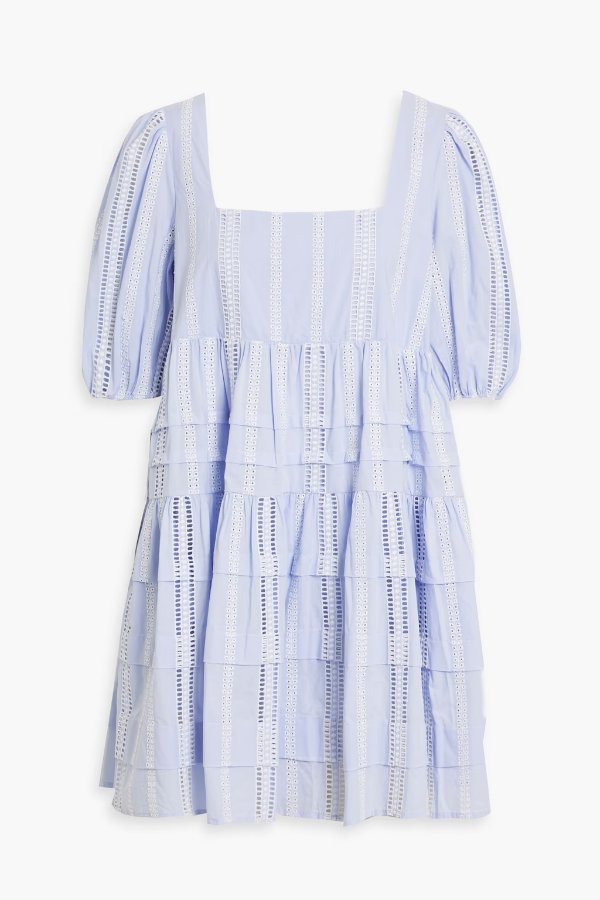 Pintucked broderie anglaise cotton mini dress