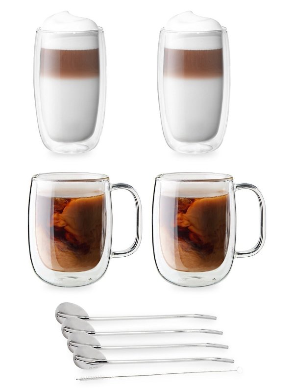 Sorrento Double Wall Coffee & Beverage 9-Piece Glassware Set