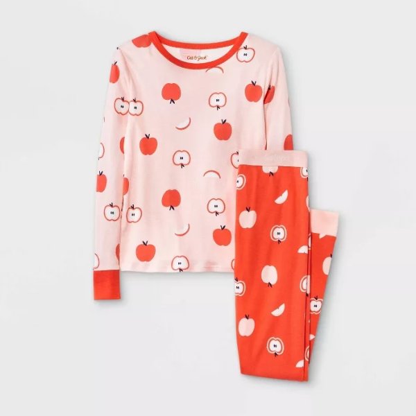 Girls' 2pc Apples Tight Fit Pajama Set - Cat & Jack™ Pink