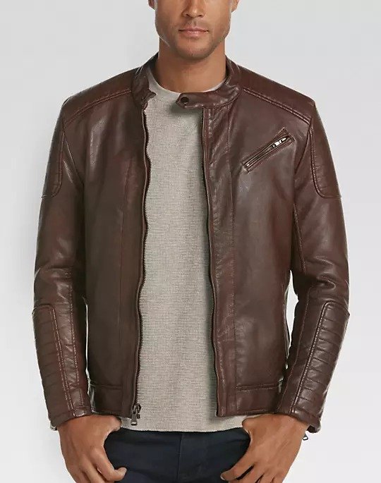 Pronto Uomo Cognac Modern Fit Faux Leather Moto Jacket - Men's Casual Jackets | Men's Wearhouse