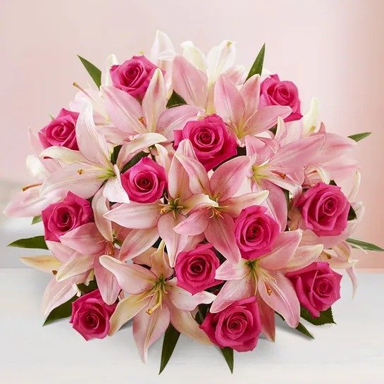 Pink Rose & Lily Bouquet for Valentine’s Day