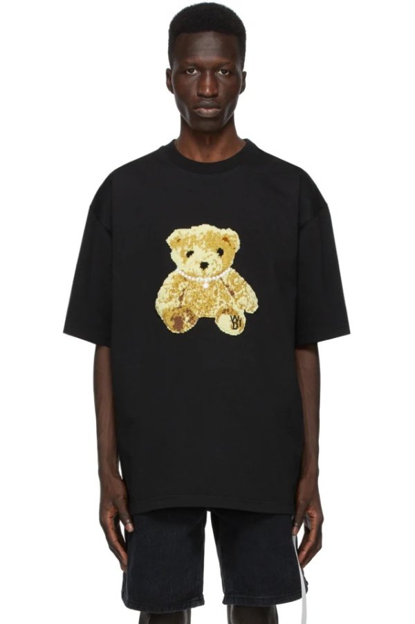 Black Embroidered Teddy T-Shirt