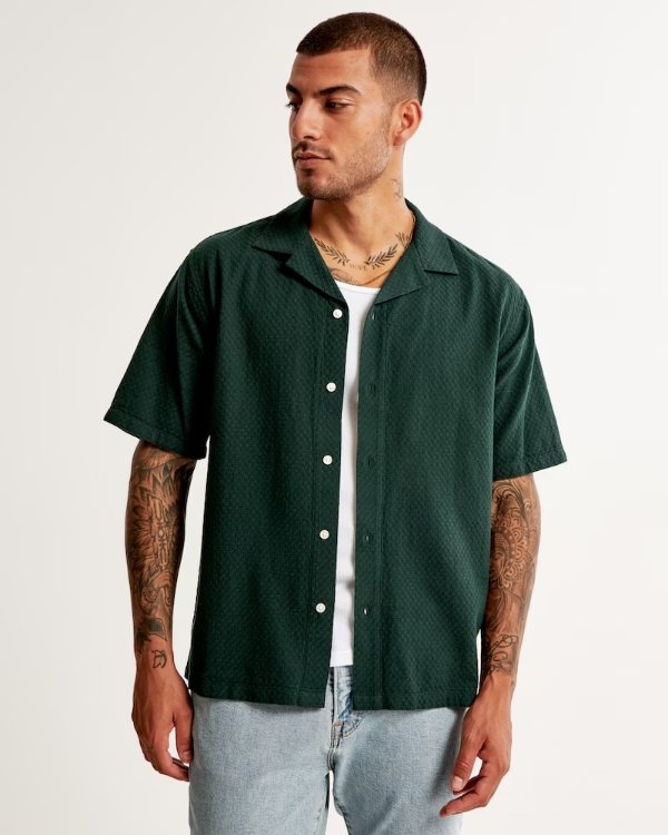 Men's Camp Collar Textured Button-Up Shirt | Men's | Abercrombie.com
