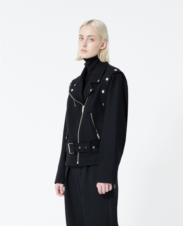 Cropped black wool coat with press studs