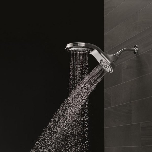 HydroRain Two-in-One 5-Spray 6 in. Single Wall Mount Fixed Shower Head in Chrome