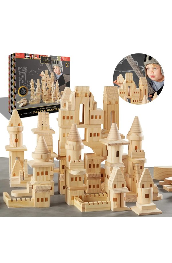150-Piece Wooden Castle Building Blocks Set
