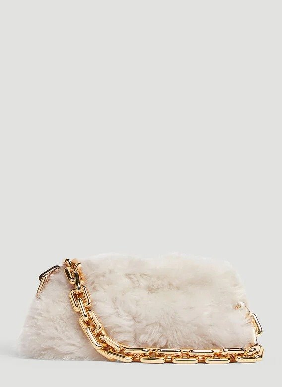 Shearling Chain Pouch Bag in Beige