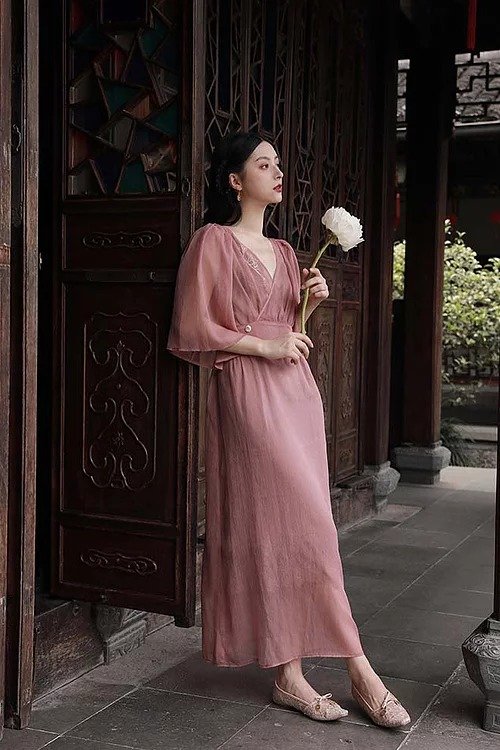 MOLIFUSU | Peach Embroidered Dress