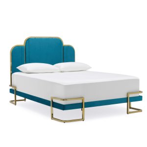 MoDRN Glam Marni Upholstered Platform Bed, King in Dark Teal
