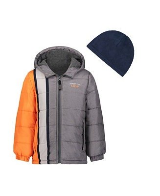 Little Boys Hooded Bubble Jacket with Hat Set