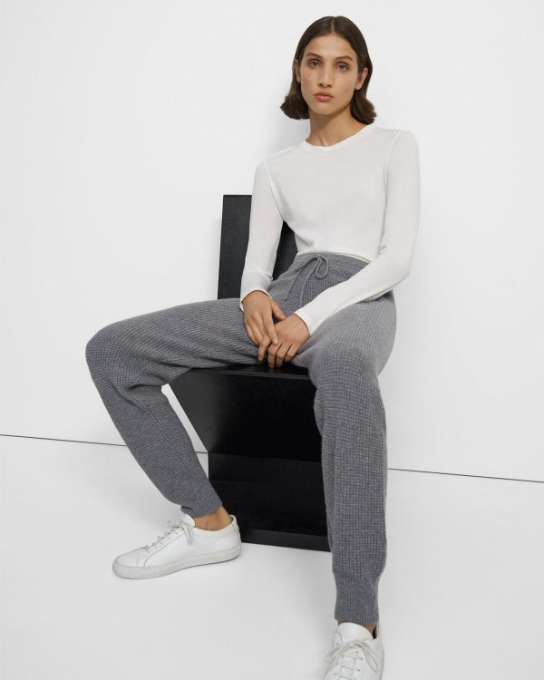 Jogger Pant in Waffle-Knit Cashmere
