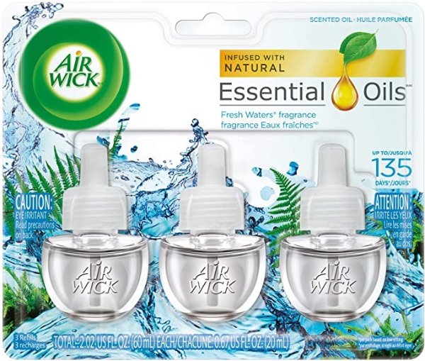 , Plug in Scented Oil 3 Refills, Fresh Waters, Essential Oils, 2.01 oz
