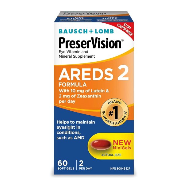 PreserVision AREDS 2 Eye Vitamin & Mineral Supplement, Contains Lutein, Vitamin C, Zeaxanthin, Zinc & Vitamin E, 60 Minigels