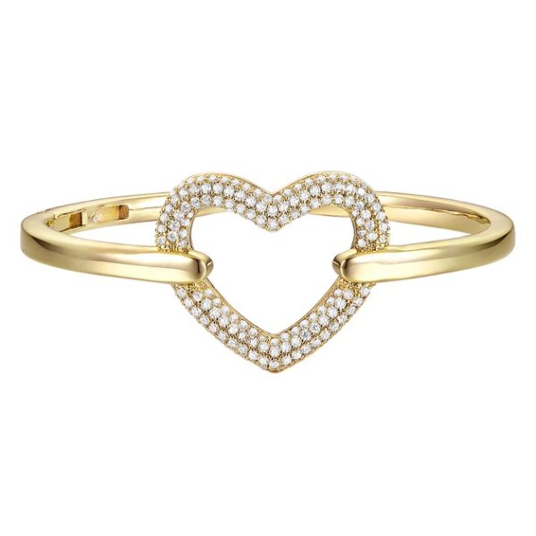 rg 14k gold plated with diamond cubic zirconia french pave heart halo bangle bracelet