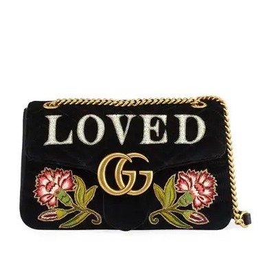 GG Marmont Medium Embroidered Velvet Shoulder Bag, Black