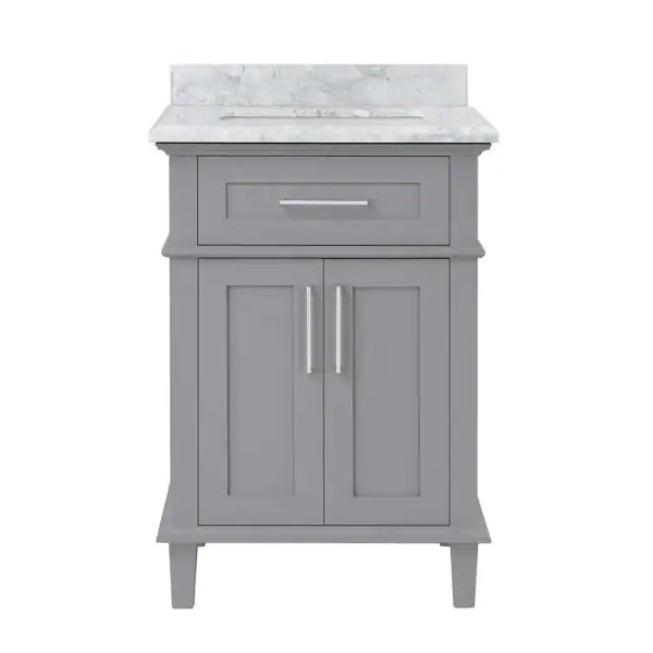 Sonoma 24 in. W x 20 in. D x 34 in. H Bath Vanity in Pebble Gray with White Carrara Marble Top