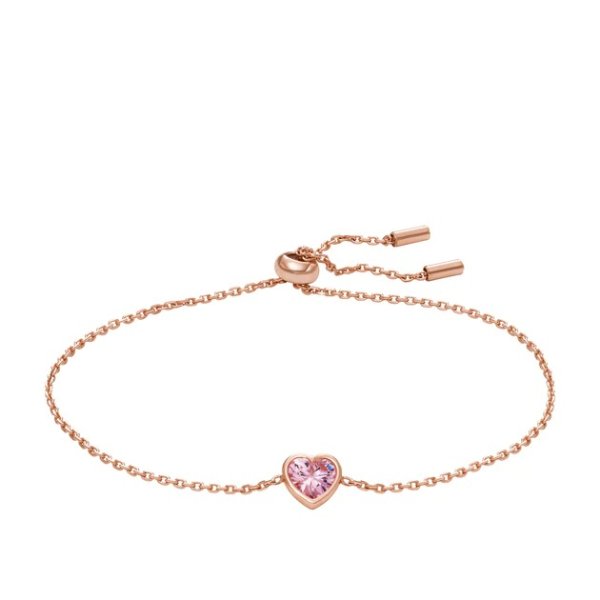 women's hazel valentine heart pink crystals station bracelet