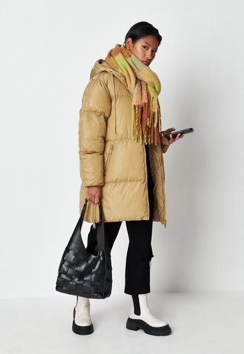 - Tan Mid Length Puffer Coat