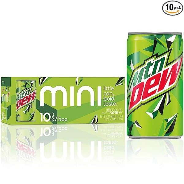 Mountain Dew Soda, 7.5 Ounce Mini Cans, 10 Pack