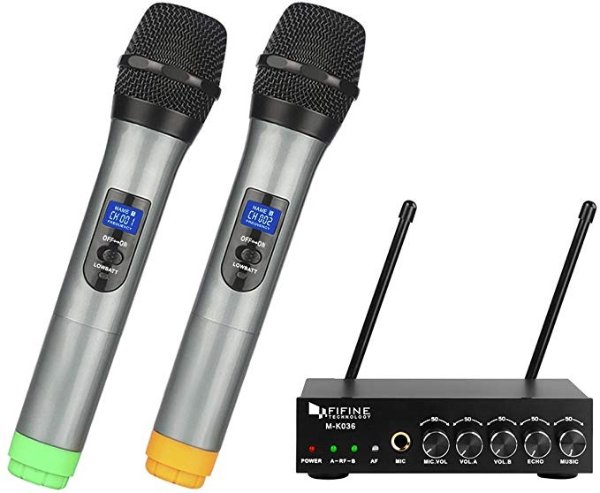 UHF Dual Channel Wireless Handheld Microphone, Easy-to-use Karaoke Wireless Microphone System-K036