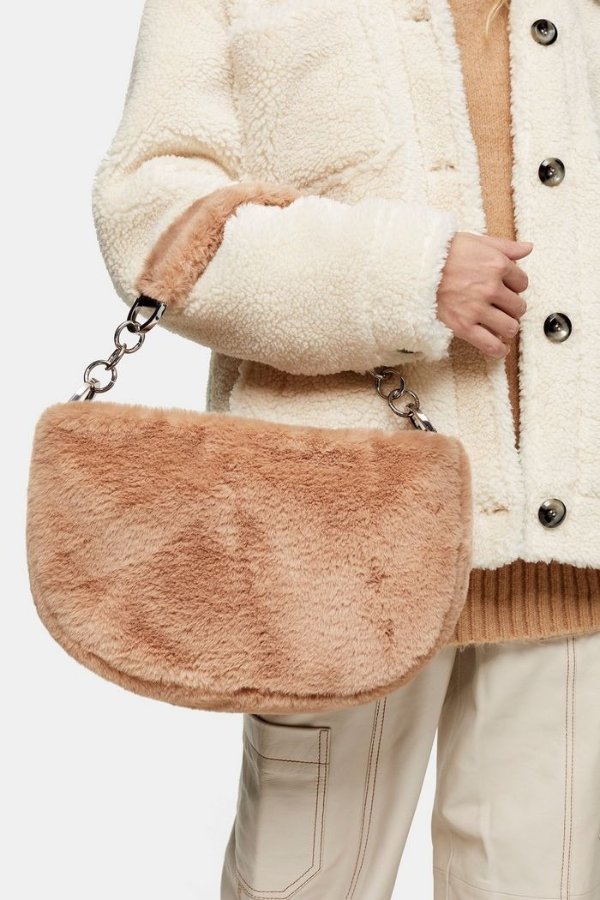 FLORENCE Beige Faux Fur Shoulder Bag