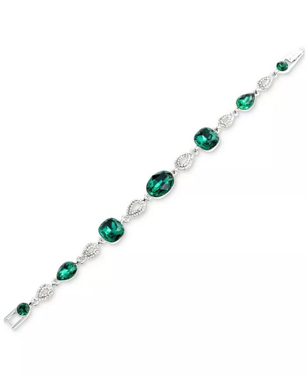 Silver-Tone Stone & Crystal Teardrop Link Bracelet