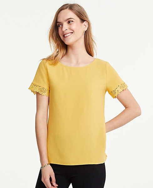 Lace Sleeve Ponte Top | Ann Taylor