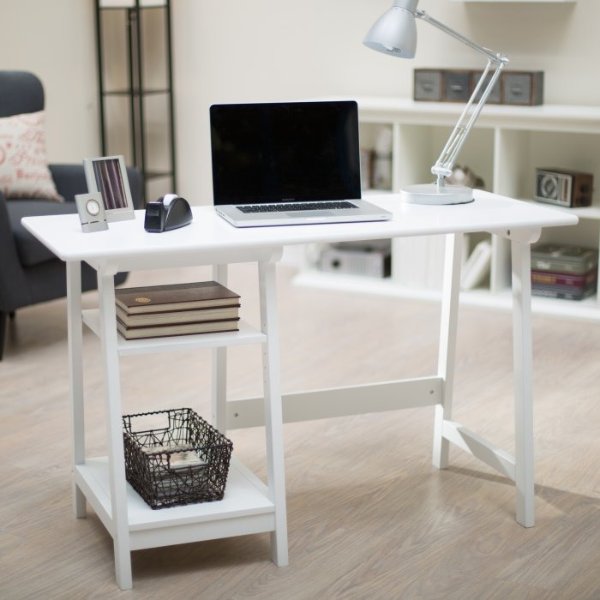 Manhattan Open Computer Desk with Adjustable Shelf- White
