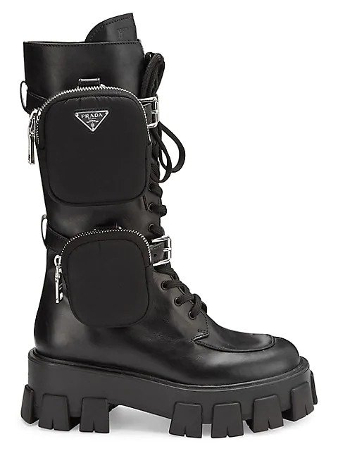 Lug-Sole Tall Leather Combat Boots