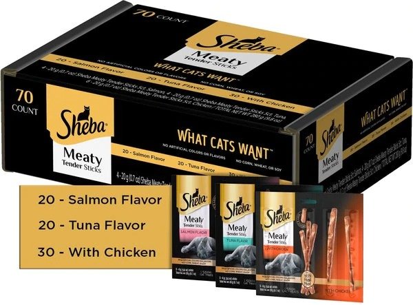 Sheba Meaty Sticks Variety Pack Chicken, Salmon & Tuna Flavor Soft Adult Cat Treats