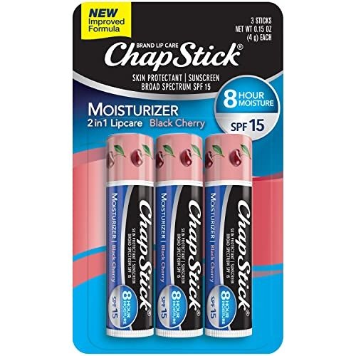 Moisturizer Black Cherry Lip Balm Tubes, SPF 15 Sunscreen and Skin Protectant - 0.15 Oz (Pack of 3)