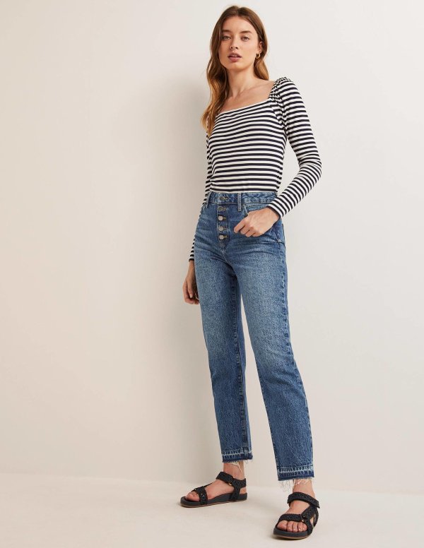 High Rise Straight Leg Jeans - Mid Vintage Tint | Boden US