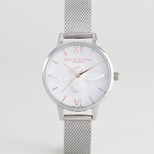 OB16AM146 3D Bee Mesh Watch In Silver/Rose Gold at asos.com