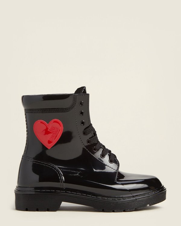 Black Heart Lace-Up Rain Boots