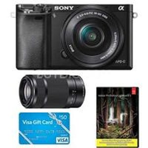 Sony Alpha a6000 Interchangeable Lens Camera With 16-50mm and 55-210mm Lens/ $50 Visa Gift Gard/ ​Adobe Lightroom 5