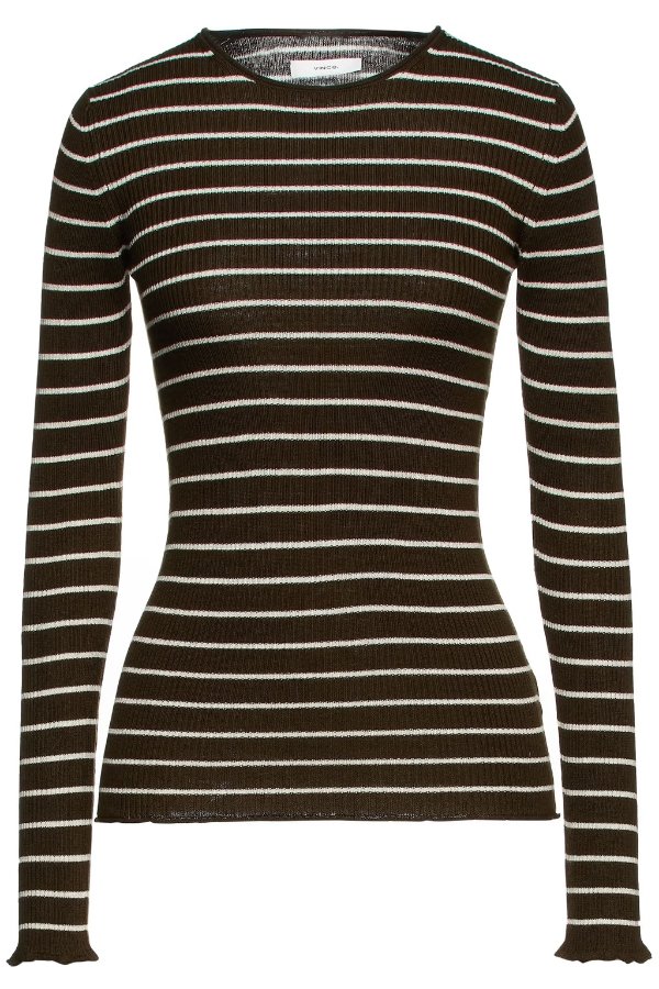 Striped ribbed-knit sweater