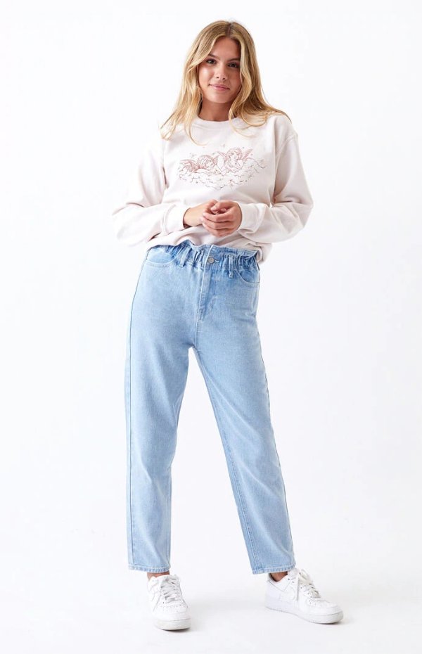 Busted Blue Paperbag Waist Mom Jeans