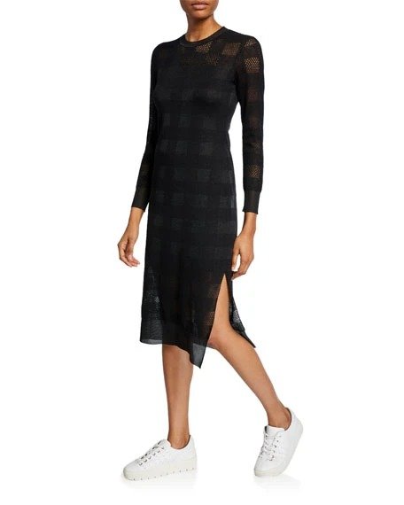 Charlotte Knit Plaid Long-Sleeve Dress