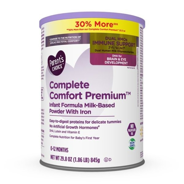 Complete Comfort Premium Baby Formula Powder with Iron, Dual HMOs, 29.8 oz Canister
