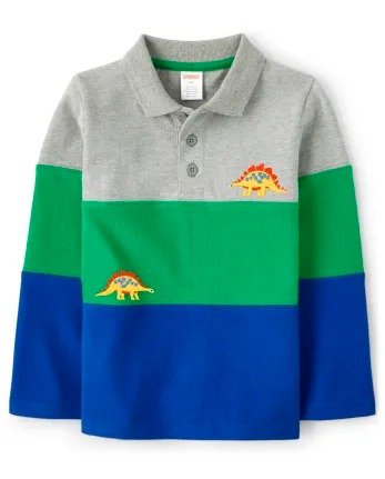Boys Long Sleeve Embroidered Dino Colorblock Polo - Dino Dude | Gymboree - IRELAND