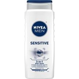 Nivea For Men Sensitive Body Wash 3-in-1 Body, Hair & Face, 16.9-Ounce Bottle (Pack of 3)